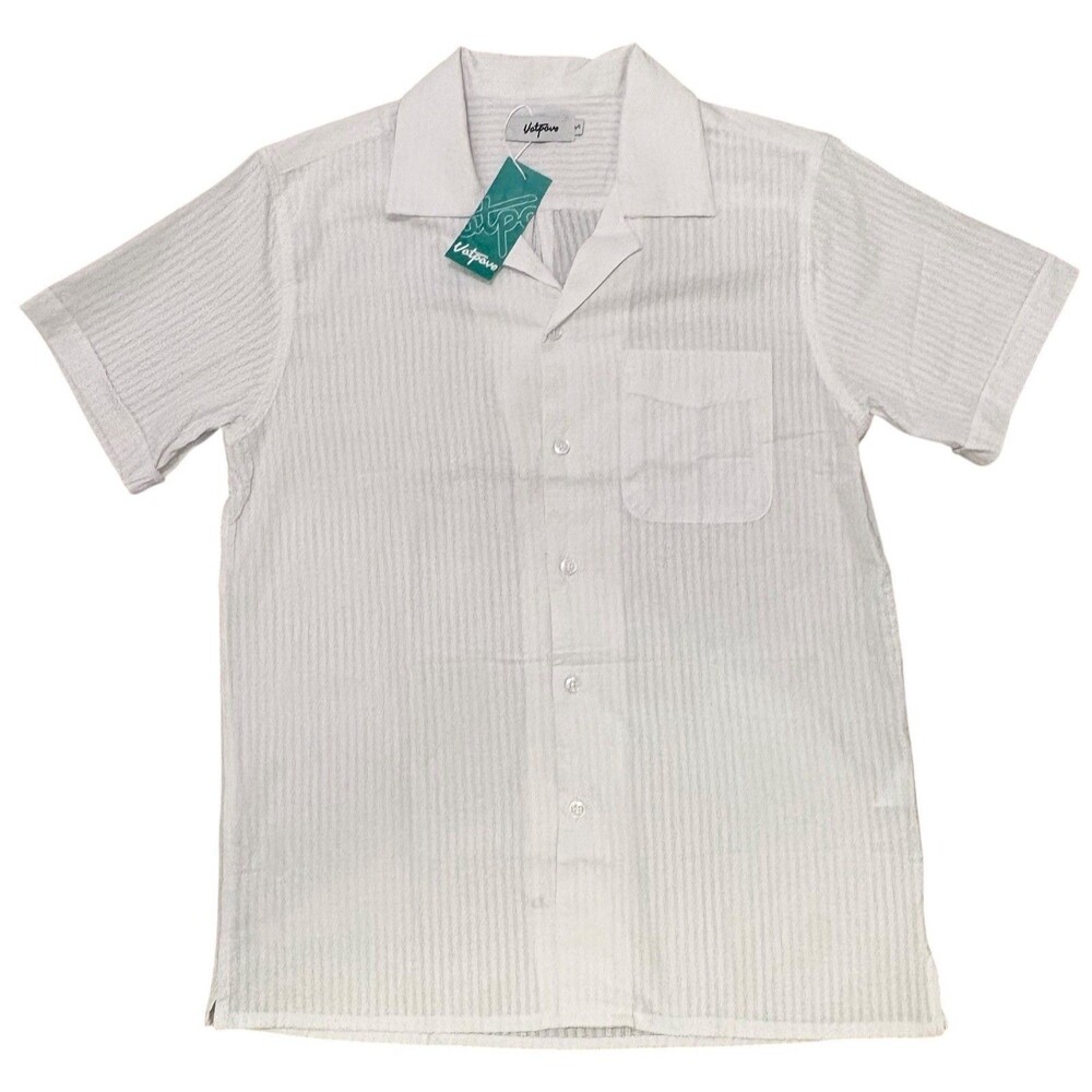 NWT Vatpave Button Up Shirt Men Small White Short Sleeve Hawaiian Island Casual